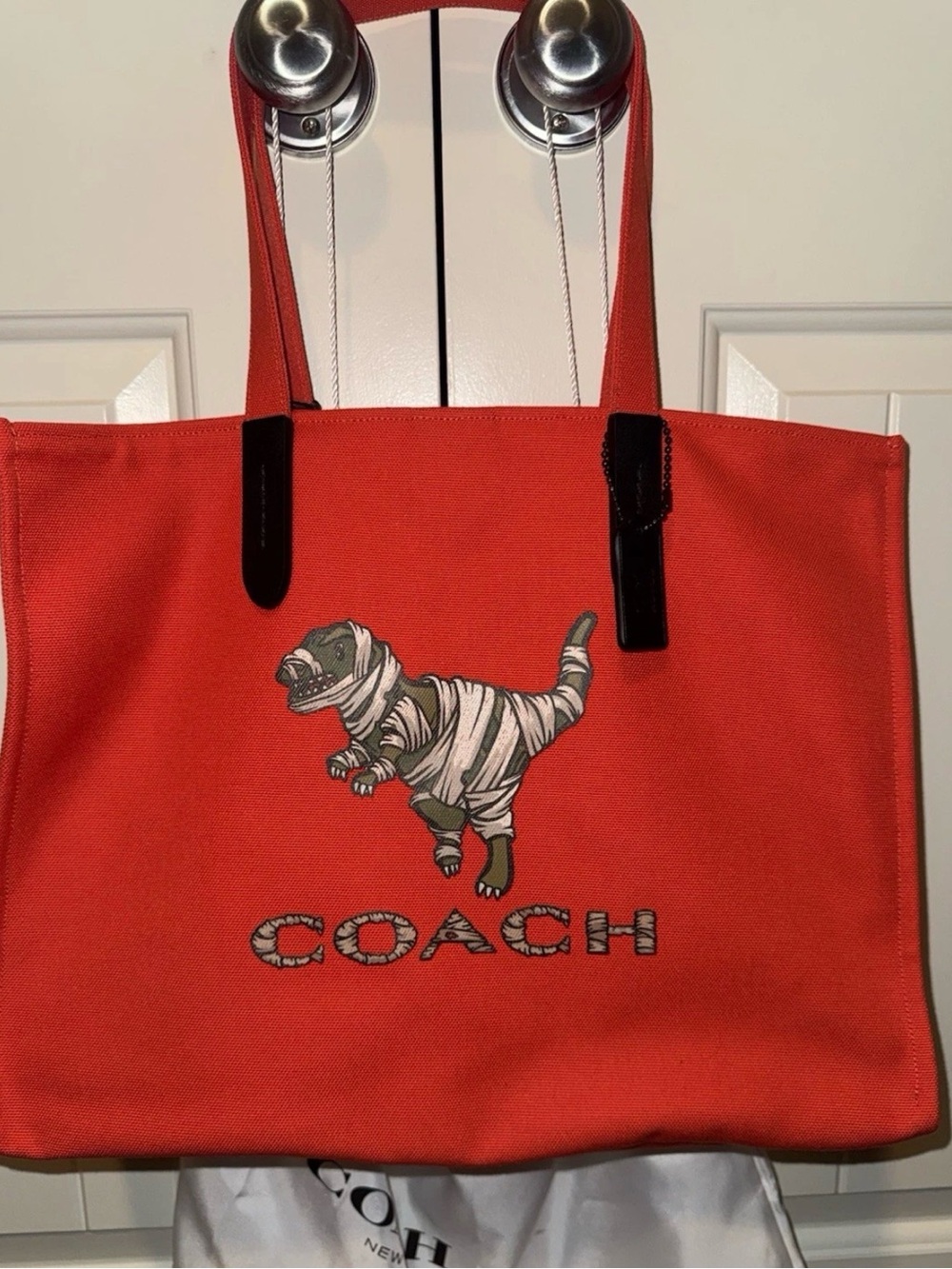 COACH Red Canvas Tote with Mummy Dog Motif
